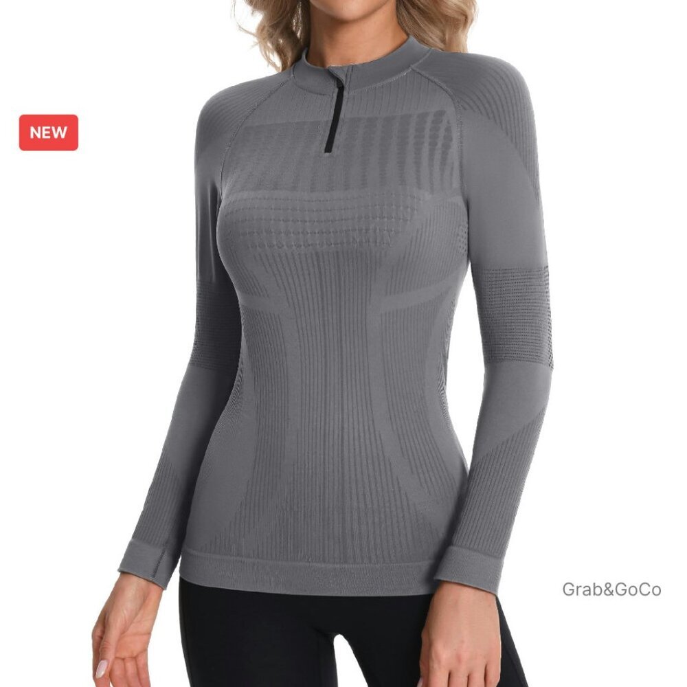 Long Sleeve Quarter Zip Thermal Top Seamless Base Layer Workout Chic